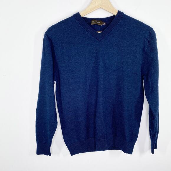 Harrison Navy Blue High V-Neck Merino Wool Knit Sweater Men's Size Small S - Picture 7 of 7